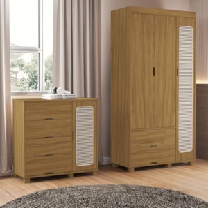 Guarda Roupa Solteiro 3 Portas Comoda 4 Gavetas MDF Clara Nature Decmade