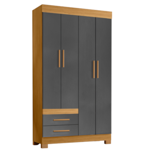 Guarda Roupa Solteiro 4 Portas 2 Gavetas 107 cm New Recife Freijo Grafite Acetinado POLIMAN