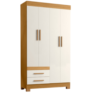 Guarda Roupa Solteiro 4 Portas 2 Gavetas 107 cm New Recife Freijo Off Acetinado POLIMAN