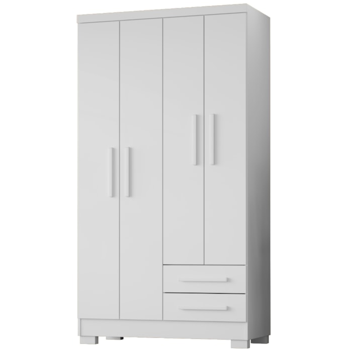 Guarda Roupa Solteiro 4 Portas 2 Gavetas 188x99 cm Madri Branco RUDK