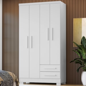 Guarda Roupa Solteiro 4 Portas 2 Gavetas 188x99 cm Madri Branco RUDK