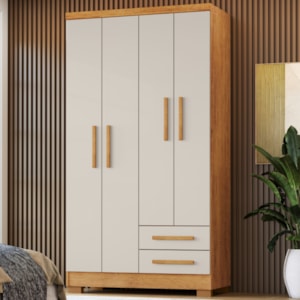 Guarda Roupa Solteiro 4 Portas 2 Gavetas 188x99 cm Madri Cedro Areia RUDK