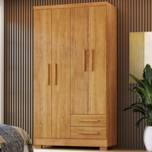 Guarda Roupa Solteiro 4 Portas 2 Gavetas 188x99 cm Madri Cedro RUDK