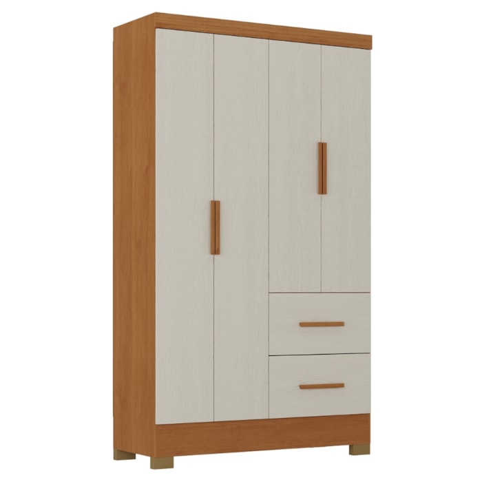 Guarda Roupa Solteiro 4 Portas 2 Gavetas Primor 121X209 cm Cinamomo Areia ZANZ