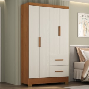 Guarda Roupa Solteiro 4 Portas 2 Gavetas Primor 121X209 cm Cinamomo Areia ZANZ