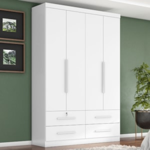 Guarda Roupa Solteiro 4 Portas 4 Gavetas Mari 154X231 cm Branco Absoluto ZANZ