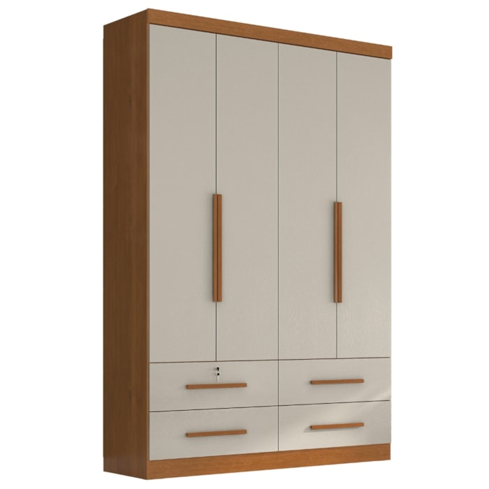 Guarda Roupa Solteiro 4 Portas 4 Gavetas Mari 154X231 cm Cinamomo Areia ZANZ