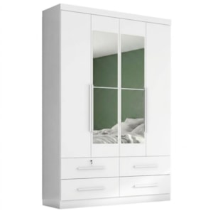 Guarda Roupa Solteiro 4 Portas Com Espelho Mari 154X231 cm Branco Absoluto ZANZ