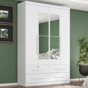 Guarda Roupa Solteiro 4 Portas Com Espelho Mari 154X231 cm Branco Absoluto ZANZ