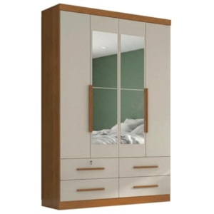 Guarda Roupa Solteiro 4 Portas Com Espelho Mari 154X231 cm Cinamomo Areia ZANZ