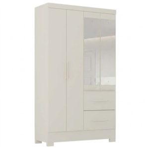 Guarda Roupa Solteiro 4 Portas Com Espelho Primor 121X209 cm Branco Absoluto ZANZ