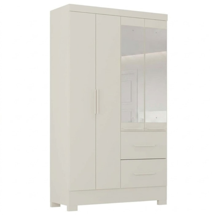 Guarda Roupa Solteiro 4 Portas Com Espelho Primor 121X209 cm Branco Absoluto ZANZ
