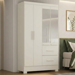 Guarda Roupa Solteiro 4 Portas Com Espelho Primor 121X209 cm Branco Absoluto ZANZ