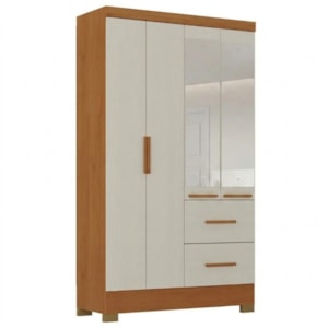 Guarda Roupa Solteiro 4 Portas Com Espelho Primor 121X209 cm Cinamomo Areia ZANZ