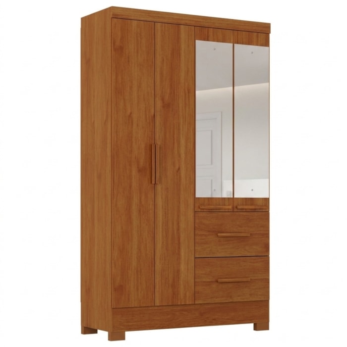 Guarda Roupa Solteiro 4 Portas Com Espelho Primor 121X209 cm Cinamomo ZANZ