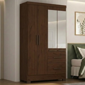 Guarda Roupa Solteiro 4 Portas Com Espelho Primor 121X209 cm Jacaranda ZANZ