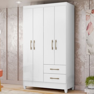 Guarda Roupa Solteiro Chile 4P 103 cm Branco Moval