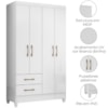 Guarda Roupa Solteiro Chile 4P 103 cm Branco Moval