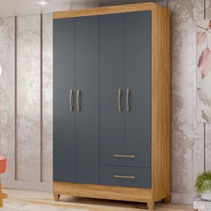 Guarda Roupa Solteiro Chile 4P 103 cm Freijo Cinza Moval