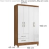 Guarda Roupa Solteiro Chile 4P 103 cm Naturale Branco Moval