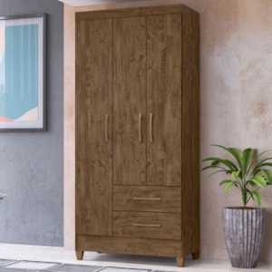 Guarda Roupa Solteiro Lima 3 Portas 182x82 cm Castanho Wood Moval
