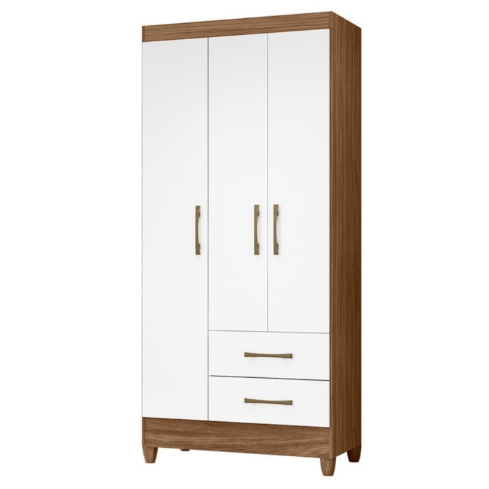 Guarda Roupa Solteiro Lima 3 Portas 182x82 cm Naturale Branco Moval