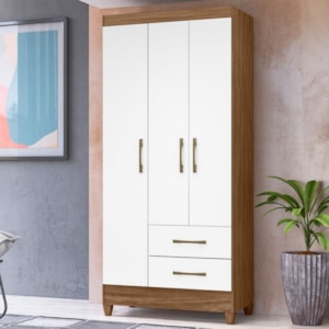 Guarda Roupa Solteiro Lima 3 Portas 182x82 cm Naturale Branco Moval