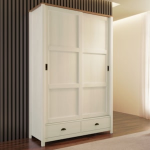 Guarda Roupa Solteiro Madeira Macica Taeda 2 Portas De Correr 133 cm 9178 Branco Freijo Festra