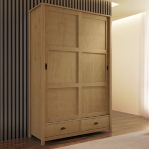 Guarda Roupa Solteiro Madeira Macica Taeda 2 Portas De Correr 133 cm 9178 Freijo Festra