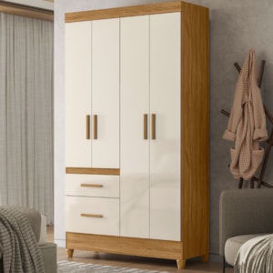Guarda Roupa Solteiro Madri 4P 110 cm Freijo Off White Moval