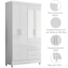 Guarda Roupa Solteiro Madri 4P Espelho 110 cm Branco Flex Moval