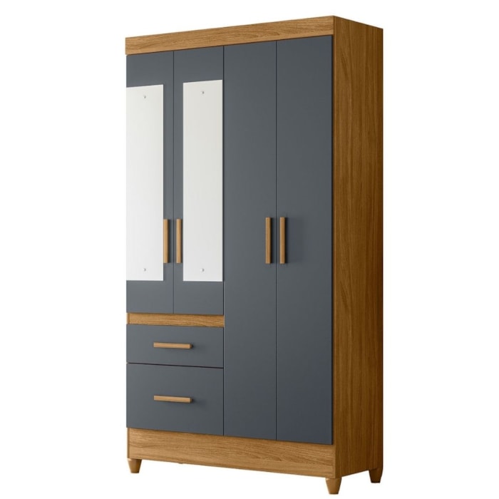 Guarda Roupa Solteiro Madri 4P Espelho 110 cm Freijo Cinza Moval
