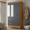 Guarda Roupa Solteiro Madri 4P Espelho 110 cm Freijo Cinza Moval