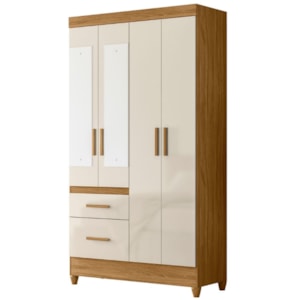 Guarda Roupa Solteiro Madri 4P Espelho 110 cm Freijo Off White Moval