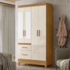 Guarda Roupa Solteiro Madri 4P Espelho 110 cm Freijo Off White Moval