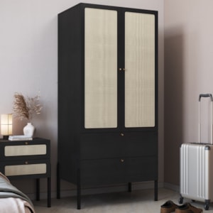 Guarda Roupa Solteiro Palhinha 28025 Pes Madeira 180x80 cm Nero Preto Artesano