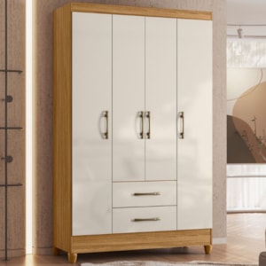 Guarda Roupa Solteiro Paraty 4 Portas 111 cm Freijo Off White Moval