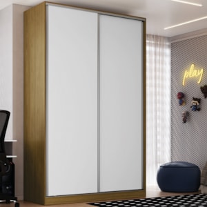 Guarda Roupa Solteiro RC2004 MDF 2 Portas 147 cm Freijó Natura Branco NOVAM