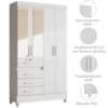 Guarda Roupa Solteiro Sobral 4P Espelho 110 cm Branco Flex Moval