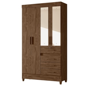 Guarda Roupa Solteiro Sobral 4P Espelho 110 cm Castanho Wood Moval
