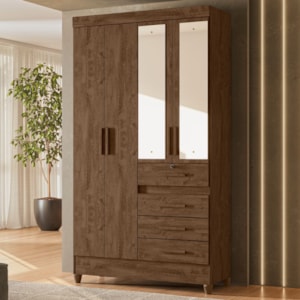 Guarda Roupa Solteiro Sobral 4P Espelho 110 cm Castanho Wood Moval