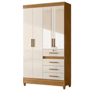 Guarda Roupa Solteiro Sobral 4P Espelho 110 cm Freijo Off White Moval