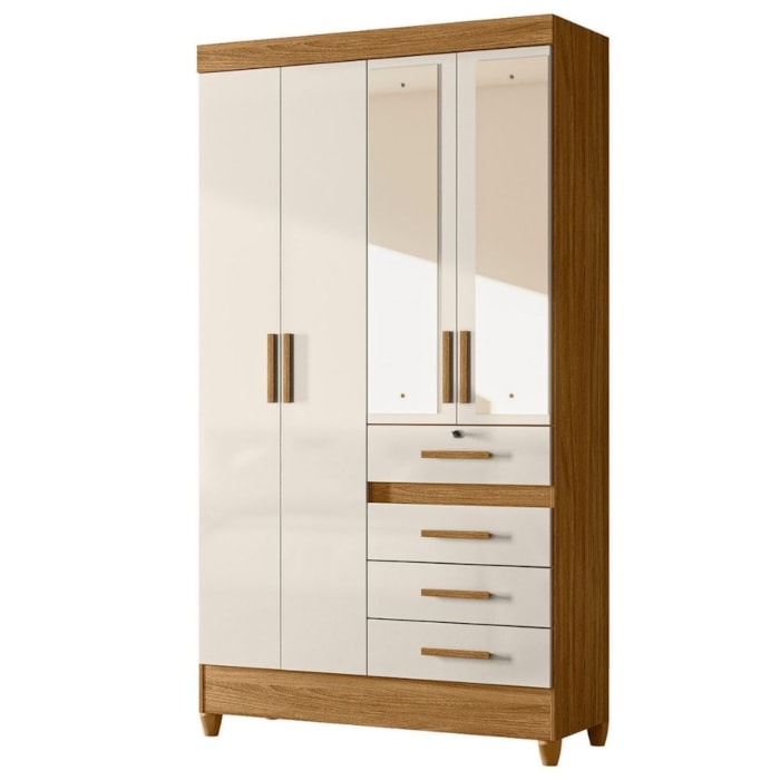 Guarda Roupa Solteiro Sobral 4P Espelho 110 cm Freijo Off White Moval