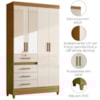 Guarda Roupa Solteiro Sobral 4P Espelho 110 cm Freijo Off White Moval