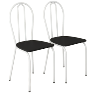Kit 02 Cadeira Tubular America 004 Branco Assento Preto ARTEF