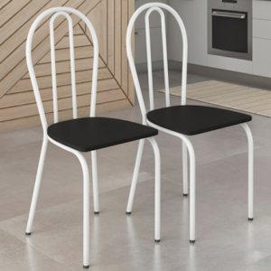 Kit 02 Cadeira Tubular America 004 Branco Assento Preto ARTEF