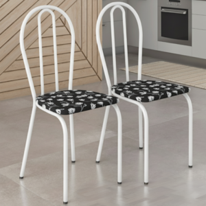 Kit 02 Cadeira Tubular America 004 Branco Assento Preto Flor ARTEF