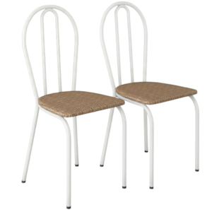 Kit 02 Cadeira Tubular America 004 Branco Assento Rattan ARTEF