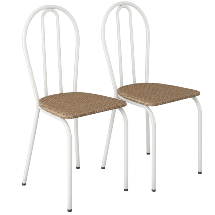 Kit 02 Cadeira Tubular America 004 Branco Assento Rattan ARTEF