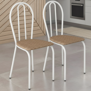 Kit 02 Cadeira Tubular America 004 Branco Assento Rattan ARTEF